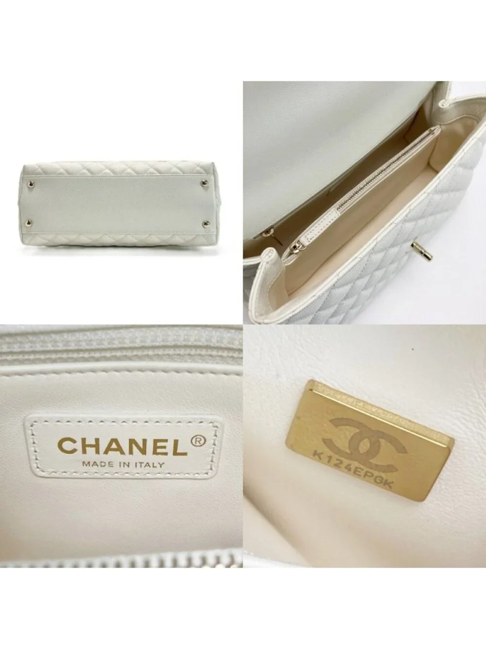 Chanel Coco Handle 29 Quilted White 2-Way Bag Caviar Leather CC Logo